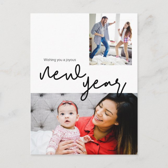 Cartão Postal Fotos Personalizadas do Ano Novo Feliz Modernas (Frente)