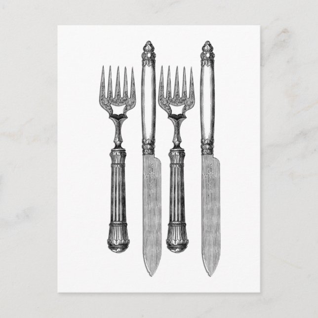 Cartão Postal Fourchette et couteau Vintage (Frente)