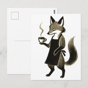 Cartão Postal Fox Barista – Tempo de Café com Pincel de Tinta Mi