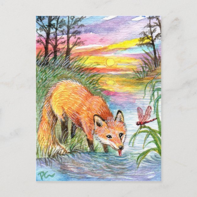 Cartão Postal Fox Bebendo de Riverside (Frente)