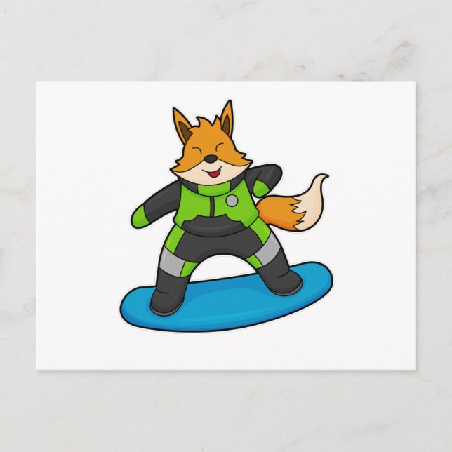 Cartão Postal Fox como Snowboarder com Snowboard (Frente)
