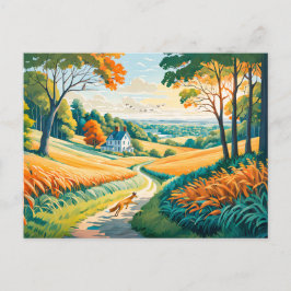 Cartão Postal Fox correndo em campo no outono Farmland