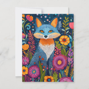 Cartão Postal Fox Dot Art Vibrante Em Meio À Flora Esbuvada