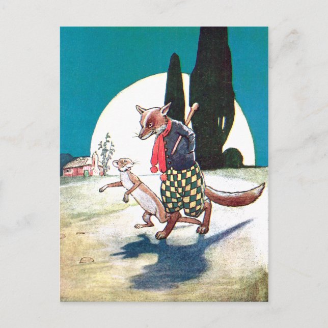 Cartão Postal Fox e Weasel debaixo da lua cheia (Frente)