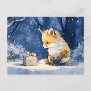 Cartão Postal Fox Kit e o Presente Aquarela