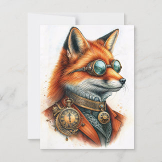 Cartão Postal Fox Steampunk - Watercolor do Timekeeper