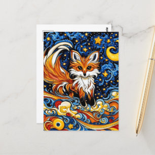 Cartão Postal Fox Vermelha Galáctica Criança Como Arte