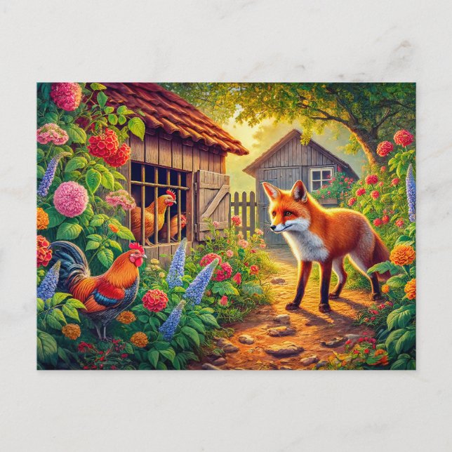 Cartão Postal Fox visitando a colher de frango (Frente)