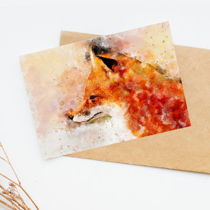 Cartão Postal Fox Watercolor Retrato 03