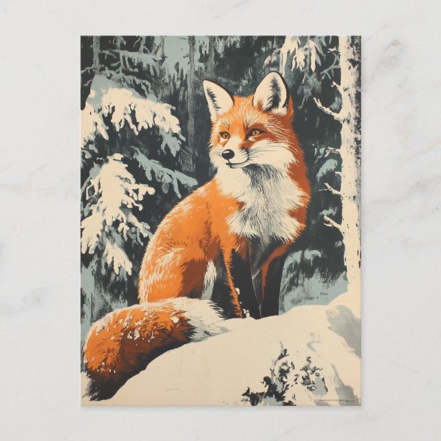 Cartão Postal Fox Winter Vintage (Frente)