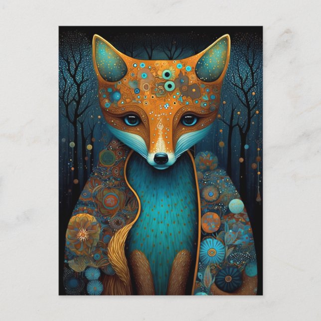 Cartão Postal Fox Woodland Fantasy Art (Frente)