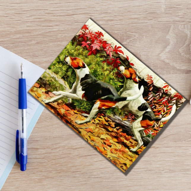 Cartão Postal Foxhounds (Inglês&Americano) em madeira do outono (Criador carregado)