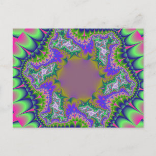 Cartão Postal Fractal Colorido Rosa, Verde e Azul