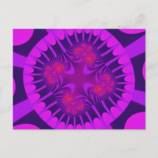 Cartão Postal Fractal Rosa e Roxo Colorido (Frente)