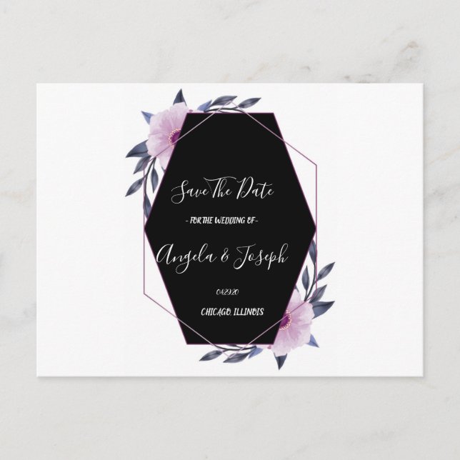 Cartão Postal Fragmentação geométrica com flora púrpura Salvar D (Frente)