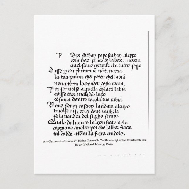 Cartão Postal Fragmento da "Divina Commedia" de Dante (Frente)