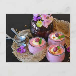 Cartão Postal Framboesa de morango sobremesas doces pós-travess