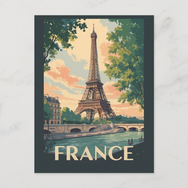Cartão Postal França Eiffel Tower Viagem Art Vintage (Frente)
