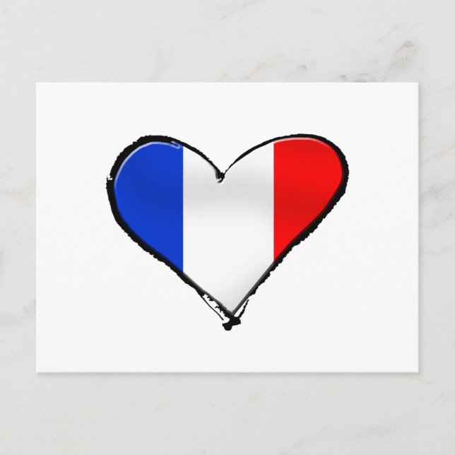 Cartão Postal França Eu Amo bandeira da França Eu coração França (Frente)