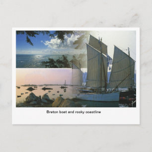 Cartão Postal França francesa, barco bretão e linha costeira r