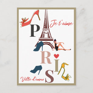Cartão Postal França Moderna Paris je t'aime Eiffel Tower Viage