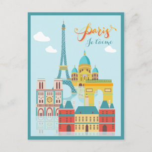 Cartão Postal França Moderna Paris je t'aime Eiffel Tower Viage