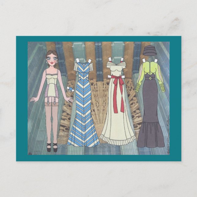 Cartão Postal Frances, Art Deco Lady do Cartão-postal de Boneca  (Frente)