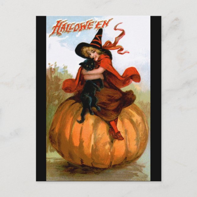 Cartão Postal Frances Brundage: Bruxa de Halloween (Frente)