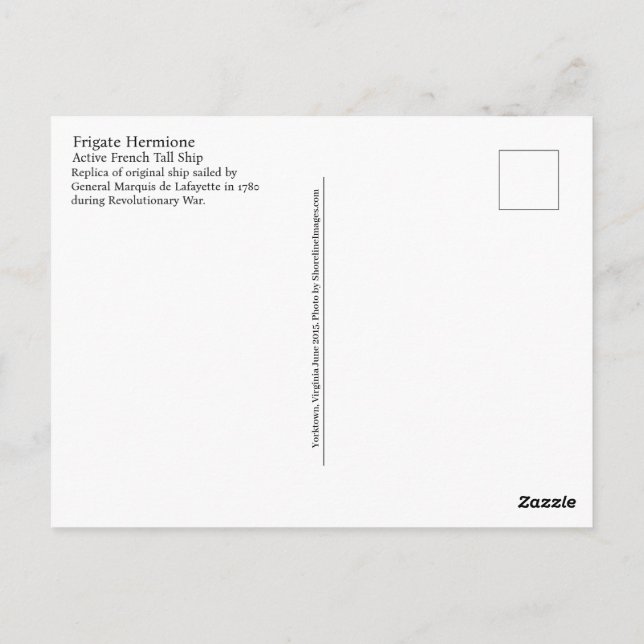 Cartão Postal francês Tallship Hermione (Verso)