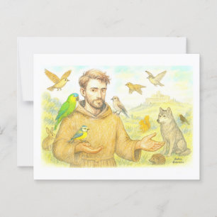Cartão Postal Francis, o sermão para os pássaros e animais