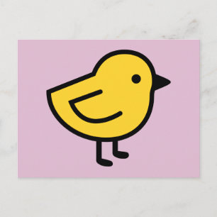 Cartão Postal Frango Amarelo Em Um Fundo Rosa