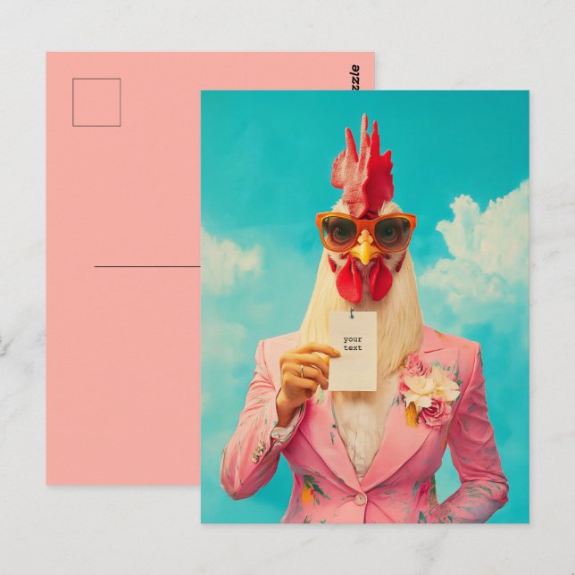 Cartão Postal Frango Chic em Terno Rosa (Frente/Verso)