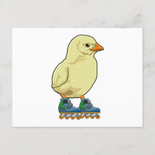 Cartão Postal Frango como patinador inline com patins inline