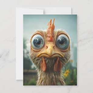 Cartão Postal Frango Engraçado de Olhos Grandes Close-Up