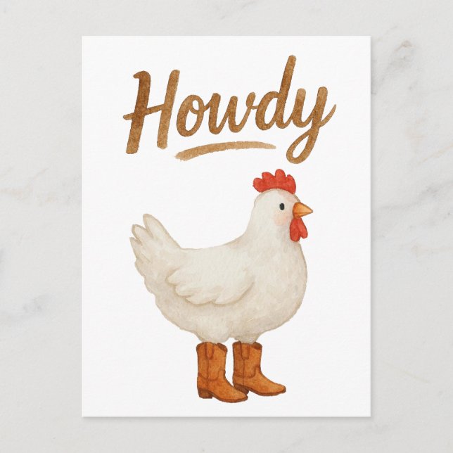 Cartão Postal Frango Howdy em Botas de Cowboy (Frente)
