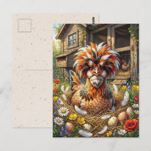 Cartão Postal Frango Polonês Fofo Mantendo Contato