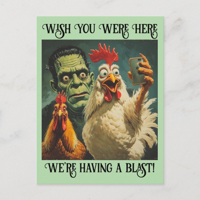 Cartão Postal “Frank & His Peeps” Cheesy Chicken (Frente)