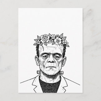 Cartão Postal Frankenstein com uma Coroa de Flores