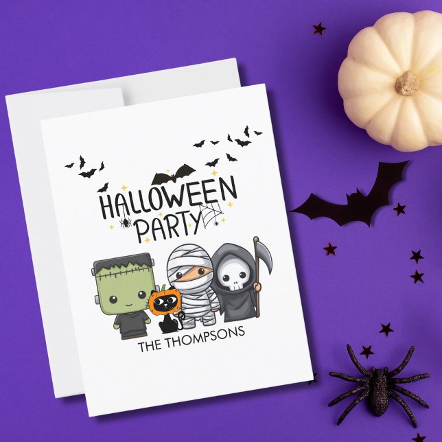 Cartão Postal Frankenstein Mummy Grim Reaper Cute Halloween (Criador carregado)