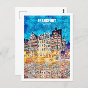 Cartão Postal Frankfurt Alemanha Famoso Viagem Watercolor Sketch