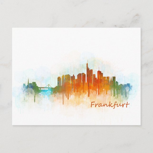 Cartão Postal Frankfurt, Alemanha, Watercolor Skyline Hq v3 (Frente)