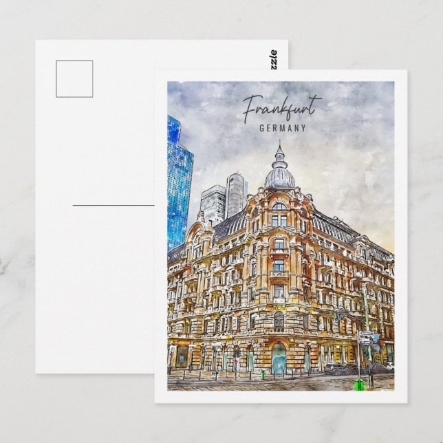 Cartão Postal Frankfurt Viagem Place Watercolor (Frente/Verso)