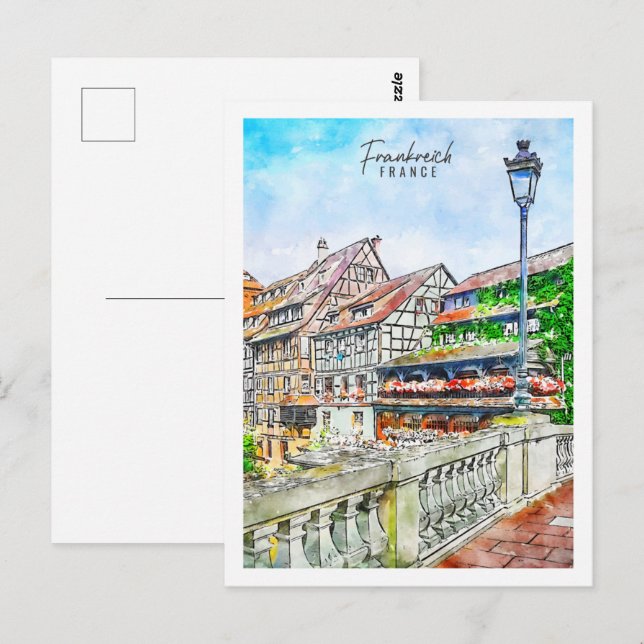 Cartão Postal Frankreich France Viagem Place Watercolor (Frente/Verso)