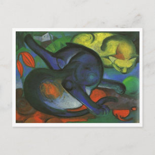 Cartão Postal Franz Marc - Dois Gatos Azul e Amarelo óleo de ga