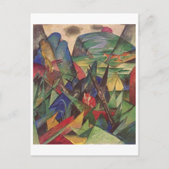 Cartão Postal Franz Marc - Raposas 1913 Canvas de petróleo Rapos (Frente)