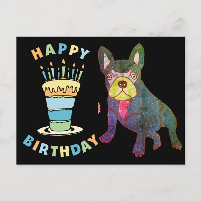 Cartão Postal Französische Bulldogge Birthday French Bulldog (Frente)
