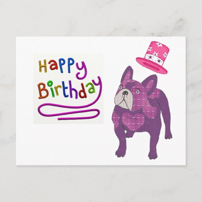 Cartão Postal Französische Bulldogge Birthday French Bulldog (Frente)