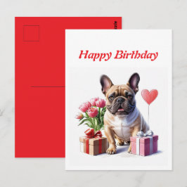 Cartão Postal Französische Bulldogge Blumen Birthday Bulldog