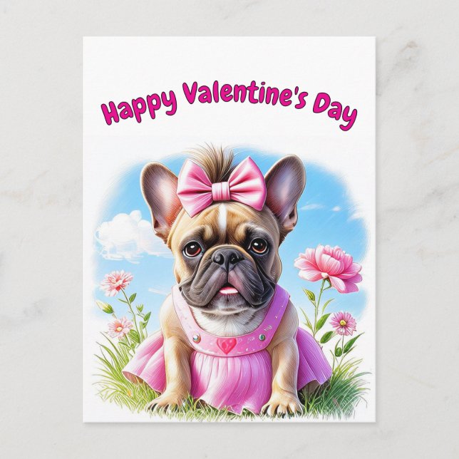 Cartão Postal Französische Bulldogge Blumen French Bulldog (Frente)