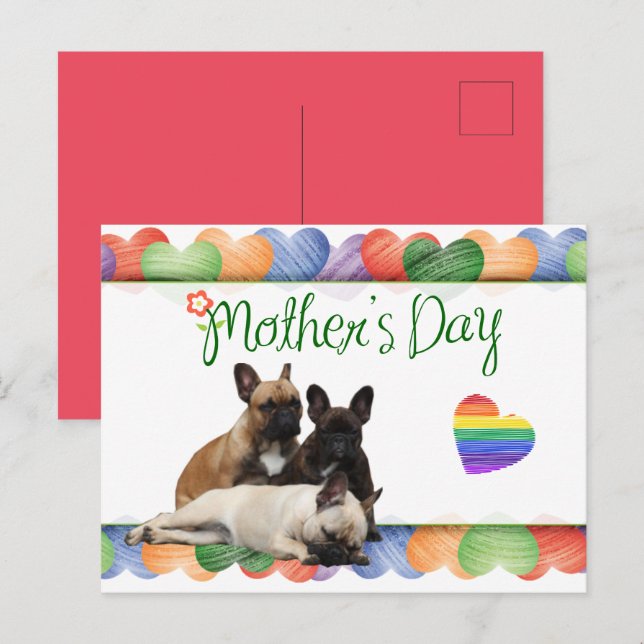 Cartão Postal französische Bulldogge buntes Herz French Bulldog (Frente/Verso)